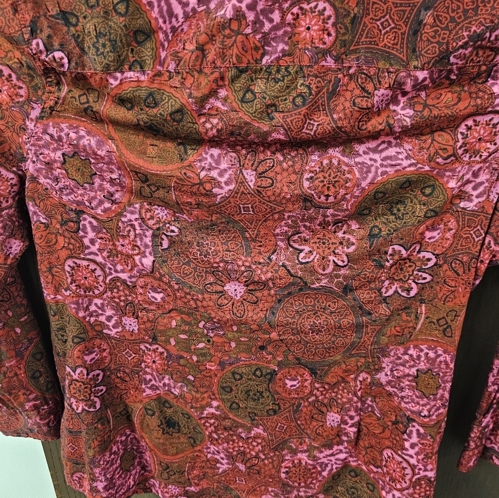 Plus Size Vintage Coldwater Creek boho sheer paisley Button Down Shirt Red 2X - Picture 8 of 8